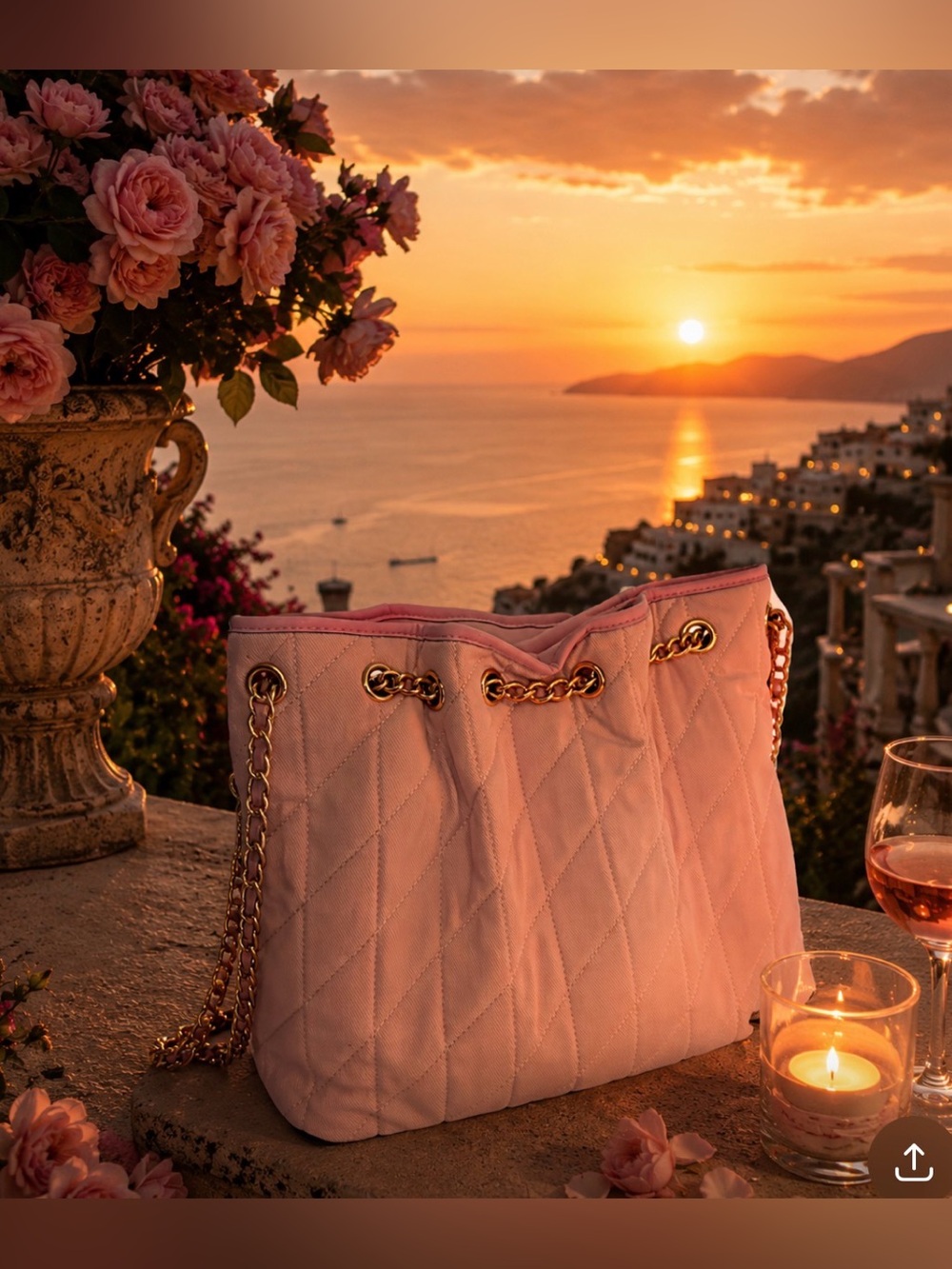 Quilted Pink Chain-Handle Tote Bag.  Beautiful Desing boutique.  Not authenticI